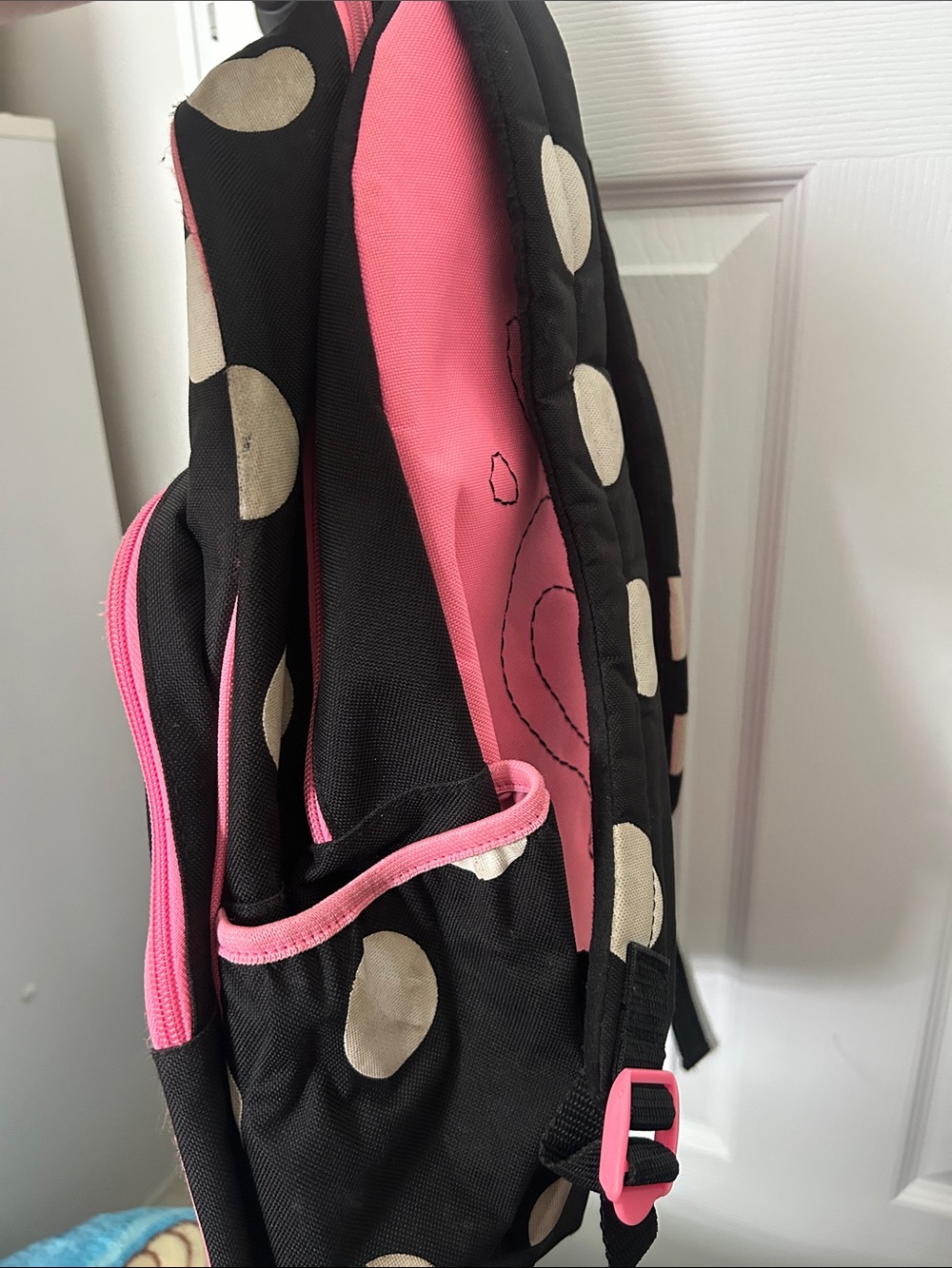 ☮️Justice Backpack - Black & Pink Polka Dots with Glitter J ☮️ - Picture 4 of 14